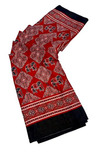 Image of SATIKA VASTRAM Modal Silk Ajrakh Saree Bandhani Design Crepe Printed Designer Pallu Attach Blouse Piece