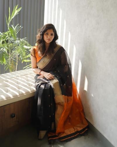 Image of Women's Banarasi Style Pure Kanjivaram Silk Jacquard Kanchipuram Pattu Saree With Un-Stiched Blouse (BLACK)