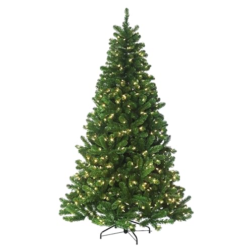 HOLIDAY TREE 6.5 Ft. Pre-lit Christmas Tree with Clear+Multi LED, Douglas Fir, Galvanized Frame, Hinged, Includes Stand – Ideal Christmas Tree for Home & Office