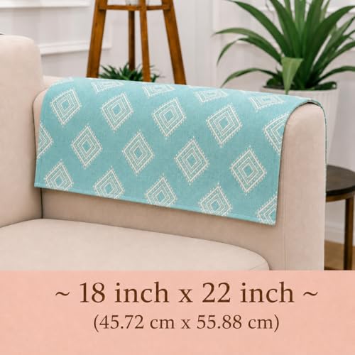 Image of STITCHNEST 'Verdant Rekhika Stories' Sofa Armrest Cover | Elegant Jacquard Fabric, Washable & Durable for Modern Living (18 x 22 Inches)