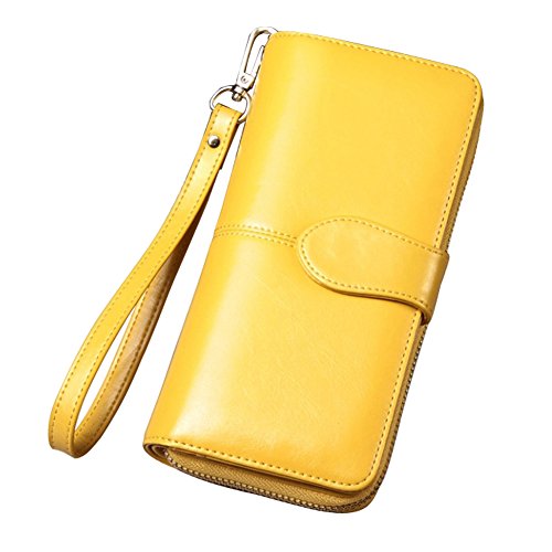 Geldbörse Damen Handtasche IHRKleid Mode Damen Geldbeutel Leder Geldbörse Lang Portemonnaie Groß Kapazität Mit Handschlaufe (Gelb)