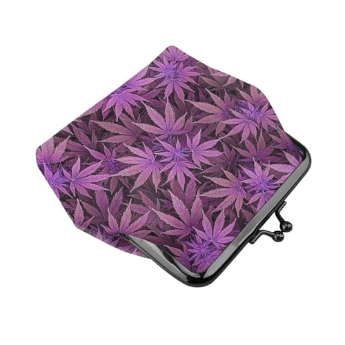 Pu Leather Buckle Coin Purse Purple Nature Leaf Pattern Girls Kiss-Lock Change Purse Wallets3