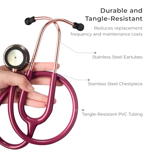 Image of Scienlodic Double-Sided Stethoscope with Ear Tips, Professional Stethoscope for Doctor Nurse Clinical Student Use, Customized Gold-Plated High-end - Wine