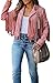 CHARTOU Casual Faux Leather Jacket Women Motorcycle Jacket Fringe Cropped Jacket Utility Tassel Suede Moto Jacket (Small,Pink)