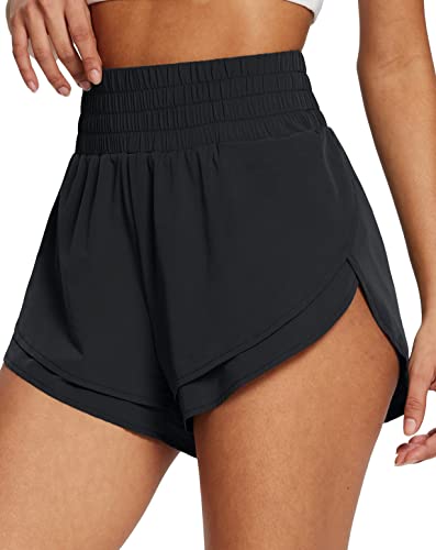 baleaf Women's 3' Workout Shorts High Waisted Athletic Running Shorts with Liner Sports Lightweight Quick Dry Black M