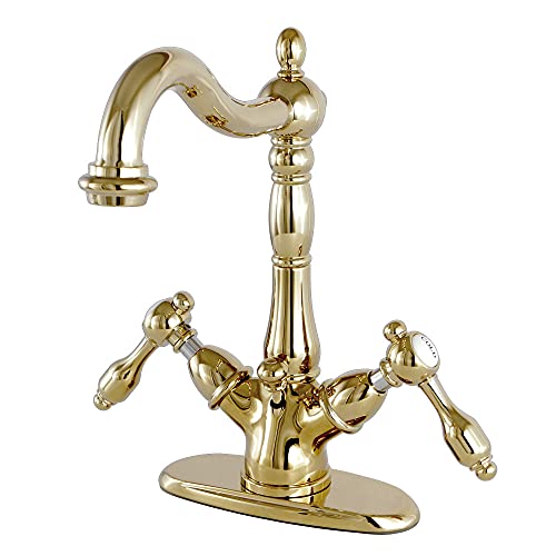 Kingston Brass KS1432TAL Tudor Deck Mount Deck Lavatory Faucet with Brass Pop-Up, Polished Brass
