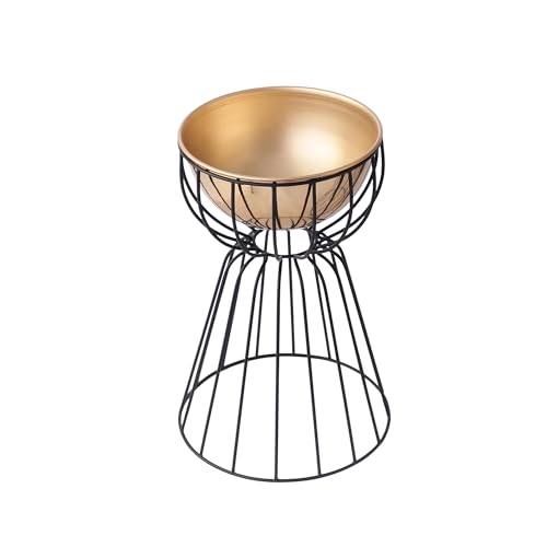 Image of Decor de Maison Handcrafted Twin Medium Bloom Floor planters|Modern Planter|Decorative Metal Planters for Lawn /Garden /Balcony / |Luxury Planter for Living Room /Office /Home (Gold Bowl, Small)