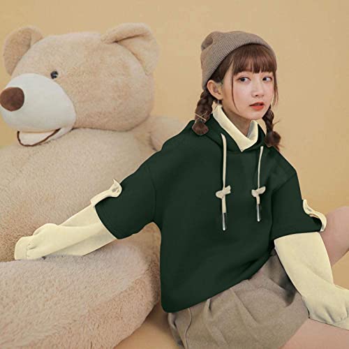 Teen Girls Brown Bear Hoodie Cute Sweatshirts Long Sleeve Pullover Patchwork Shirts With Kawaii Detachable Bear Bag 6