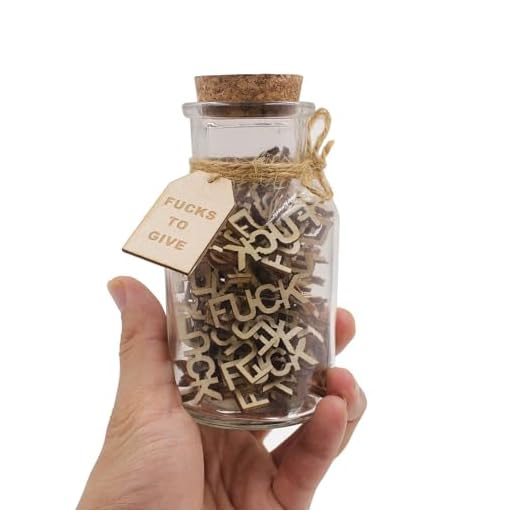 Jar of Fucks（5oz）Gift Jar,Fucks to Give,Fuck Wooden Cutout Letter Piece Bad Mood Vent Spoof Birthday Day,Holiday, Gift to Friend,Funny Gift,Valentines Day.