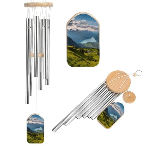 Outdoor Wind Chimes, Switzerland Alps Printed Wind Chimes,Simple Wind Chimes,Curtain Wind Chimes for Home Decoration