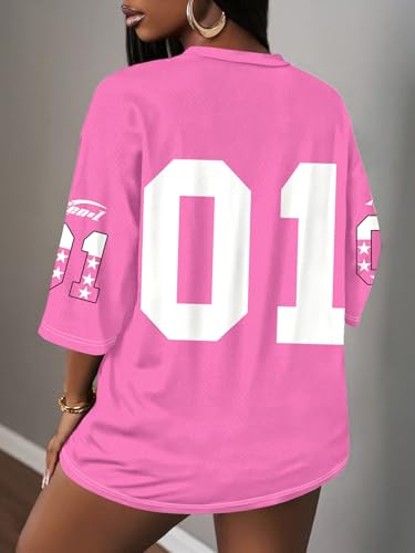 Image of RoseSeek Women's Jersey Shirts Number Graphic V Neck Football T Shirts Tops