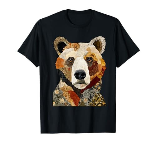 Vintage Patchwork Ours Boho Animal Collage Quilt Art Graphic T-Shirt