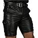 zupvkai Leather Shorts for Mens Retro Cargo Shorts with Pockets Solid Color Party Biker Short Pants Button Fly Fashion Shorts