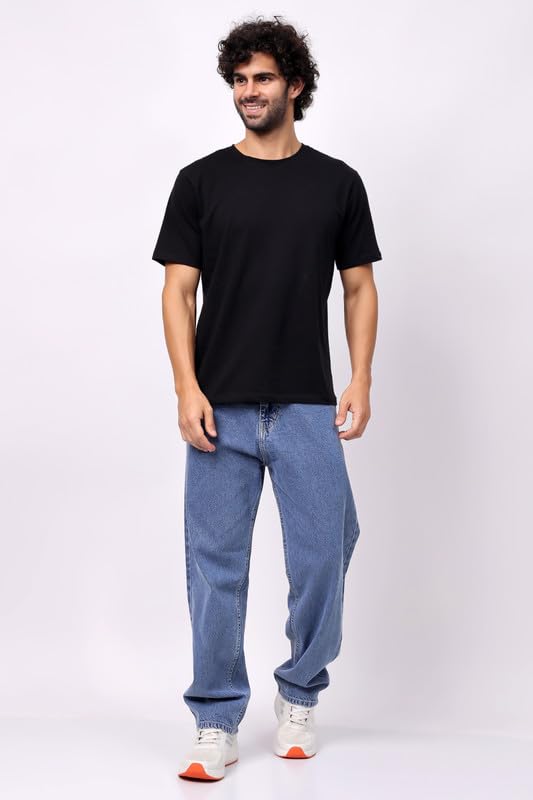 Image of London Hills Men's Relaxed Fit Baggy Jeans | Streetwear Style Loose Denim Pants for Casual Wear | Comfortable Cotton Blend Jeans with Trendy Wide Leg Fit
