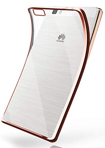 moex Transparente Silikonhülle im Chrome-Style kompatibel mit Huawei P8 Lite 2015 | Flexibler Schutz mit Hochglanz Metallic Rahmen, Rosé-Gold