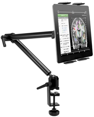 ARKON Mounts Heavy-Duty Tablet Mount with Clamp | Universal Tablet Holder | Strong C-Clamp | Multi-Angle Arm | Compatible with iPad Pro, Mini, Surface Pro, Samsung Tablets, and More
