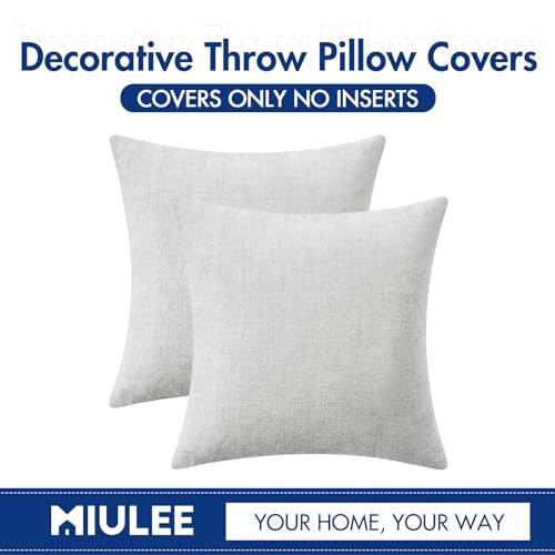 Image of MIULEE Pack of 2 Light Gray Throw Pillow Covers 16x16 Inch Soft Chenille Pillow Covers for Sofa Living Room Couch Solid Dyed Cases
