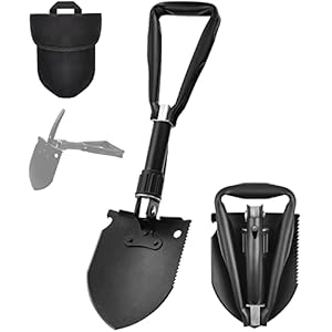 iunio Military Folding Shovel, Foldable Entrenching Tool, Collapsible E-Tool, Portable Camping Multi-Tool, with Tri-Fold Handle for Backpacking, Gardening, Hiking, Survival, Car Emergency (18 inches)