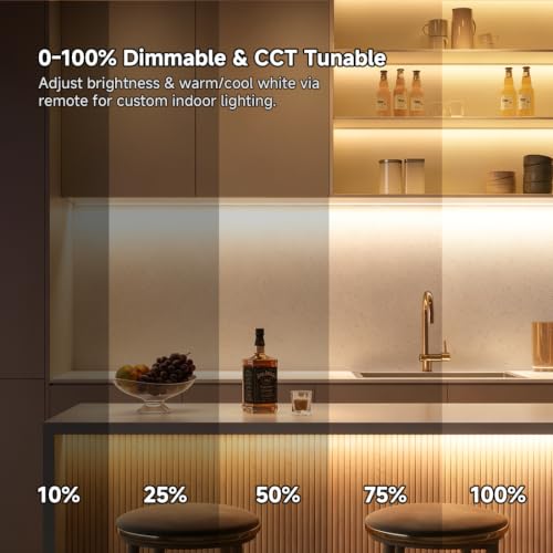 Image of BTF-LIGHTING COB FCOB Dimmable CCT LED Strip Kit DC24V,UL Listed,24.6FT | 8mm wide,No Voltage Drop,Tunable 2700K-6500K with RF Remote,CRI 90+ High Density COB Tape for Bedroom Kitchen Under Cabinet