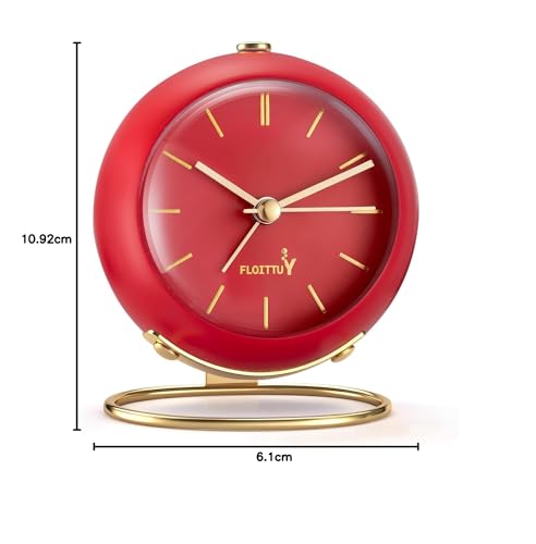 Image of FLOITTUY Silent Table Analog Alarm Clock No Ticking, Lighted on Demand and Battery Operated, Beep Sounds, Small Desk Clock(Tomato Red)