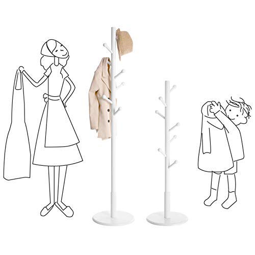 VASAGLE Appendiabiti da Terra, Attaccapanni in Legno con 7 Ganci, 3 Altezze Regolabili, Appendi Abiti Cappotti Cappelli Borse, per Ingresso Camera da Letto, Bianco RCR07WT​ - Immagine 4