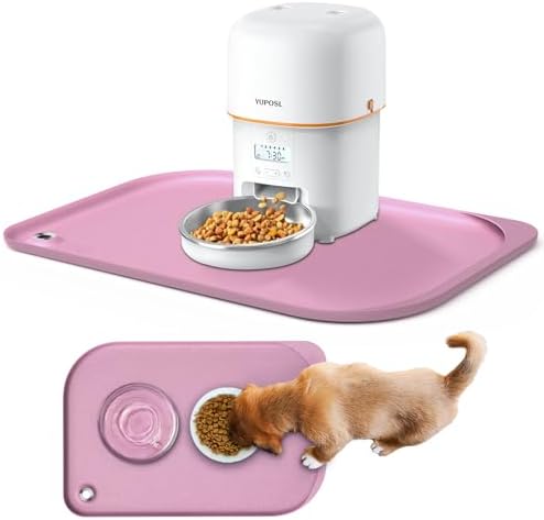Silicone Pet Feeding Mat with Metal Ring, Waterproof, 23x15 in, Pet Feeding Mats, Raised Edges to Prevent Spills, Dogs and Cats Placement Tray to Stop Food and Water Bowl Messes (Pink, 23x15 in)