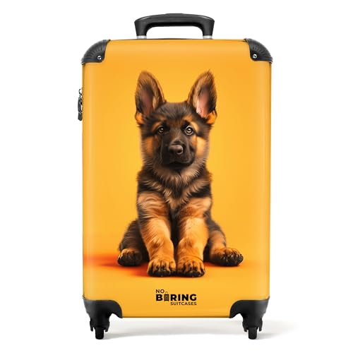 NoBoringSuitcases.com Kinderkoffer, Kinder Koffer, Koffer Kinder, Reisekoffer, Reisetrolley Mit Rollen, Handgepäckkoffer, Kindertrolley, Handgepäck 55x40x20 cm (Deutscher Schäferhund - Orange)