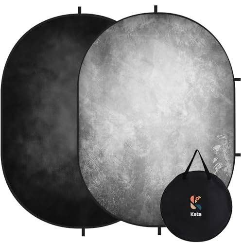 Kate 5x6.5ft(1.5x2m) Collapsible Backdrop Folded Microfiber Professional Grey and Black Double-Sided Pop up Collapsible Background for Photography