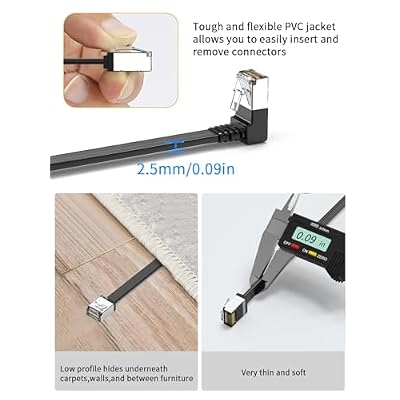 Right Angle CAT 7 Ethernet Cable 20FT,Up Angle 90 Degree Cat 7 RJ45 Network Connector 10Gbps 500MHz,Internet Cable Extender Patch Cords for Gaming,Pc,Router,Modem