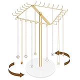 PABOBIT Rotating Necklace Holder Stand Metal Jewelry Organizer Display with 28 Hooks，Necklace Storage for Hanging Keychain Bracelet Long Chains Tree for Girls Women