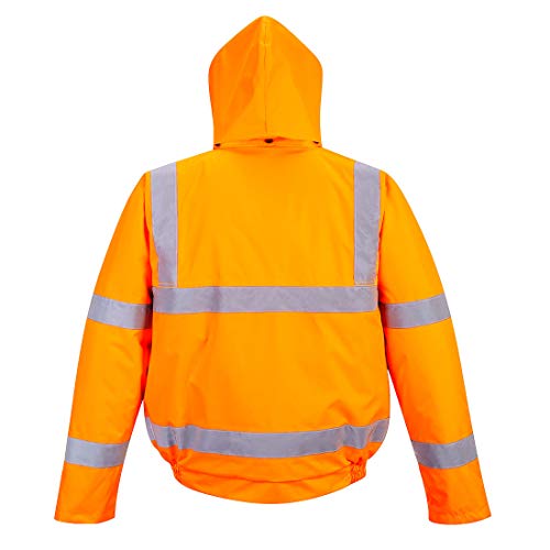 Image of Portwest Hi-Vis Bomber Jacket Viz Insulated Safety Visability Work Wear Rain ANSI 3, Large Orange