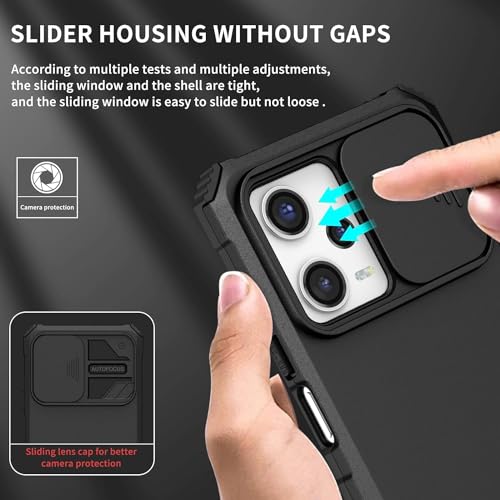 Image of ShieldTech Back Cover Compatible to Redmi Note 12 Pro 5G with Sliding Camera Shield & Stereoscopic Holder 360 Protection Mobile Phone Case for Redmi Note 12 Pro 5G (PC, Black)
