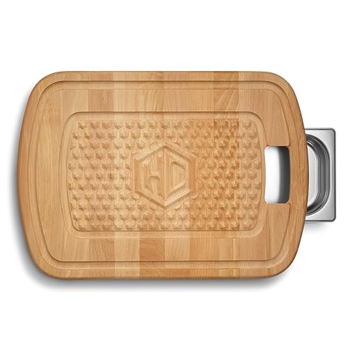 Tabla de cortar y tallar HexClad de madera de haya y bandeja de acero inox miniatura 2