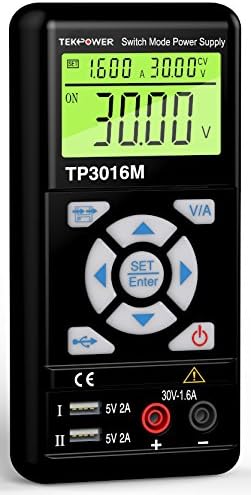 Tekpower TP3016M Portable Handheld Variable DC Power Supply with USB Port 0.3V - 12V @ 0 - 3.75A or 0.3V-30V@ 1.6A with VC and CC Control Upgraded TP3005DHY3005 Mastech