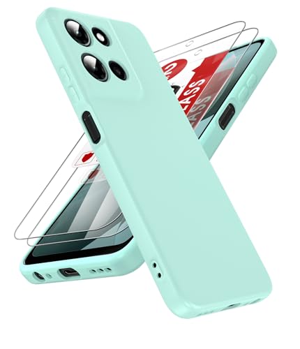 LeYi Funda para Motorola Moto G 5G 2025: con 2 protectores de pantalla de vidrio templado, funda delgada de silicona líquida suave de cuerpo completo para Moto 5G 2025, cian claro