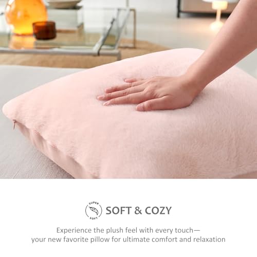 Pallene Faux Fur Plush Throw Pillow Covers 18x18 Set of 2, Luxury Soft Fluffy Cozy Decorative Pillow Covers for Sofa, Couch, Living Room, Blush Pink