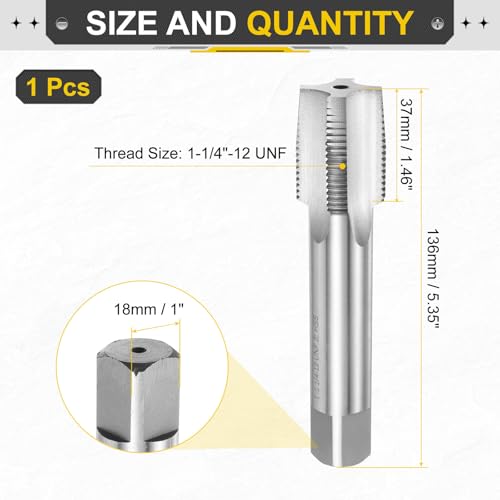 Image of uxcell Hand Taper Tap 1-1 /4 inch-12 UNF 2B Left Hand Thread Taper Style Taps Straight Flute Screw Tapping Threading Tool High Speed Steel HSS6542