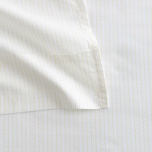 Image of Martha Stewart - Queen Size Sheet Set, Crisp & Tailored Bedding with a Smooth Cotton Percale Feel, Deep Pocket, Bed Sheets with Matching Pillowcases & Fitted Sheet (Dotted Stripe Yellow)