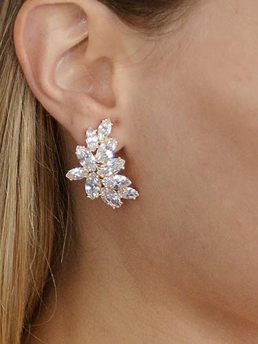 Mariell 14K Gold Plated Cubic Zirconia Crystal Bridal Earrings, Marquis Shape CZ Curved Clusters, Earrings for Wedding, Bridesmaids, Homecoming, Mother of the Bride4
