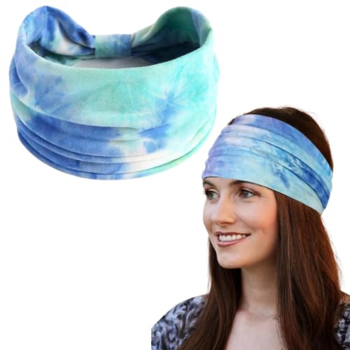 Image of XFYT Comfortable Tie-Dye Fitness Bandana Hair Bands | Elevate Your Workouts with Microfibre high absorbtion Headband (Light Blue, Microfiber)