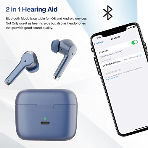 Bluetooth Rechargeable Tws Otc Hearing Amplifiers To Aids For Seniors Adults, Sound Amplifiers Device For Feedback Reduction Noise Cancelling 1 Pair Blue #TOP3