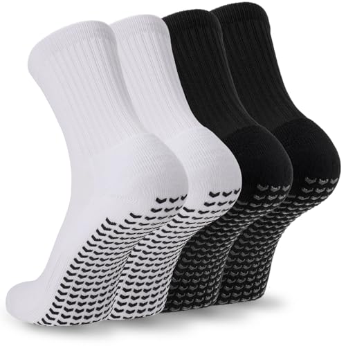 COTMAKETON 2/4 Pairs Mens Soccer Socks with Grips Cushioned Anti