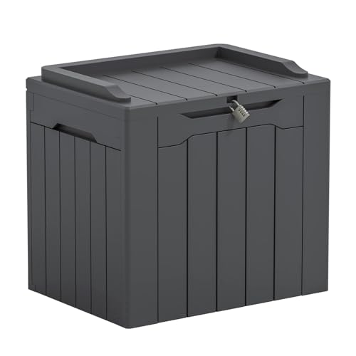 Image of Greesum Outdoor Storage Box 31 Gallon Storage Box with Lid for Patio Furniture, Garden Tools, Pool Supplies, Waterproof and UV Resistant, Lockable, Dark Grey