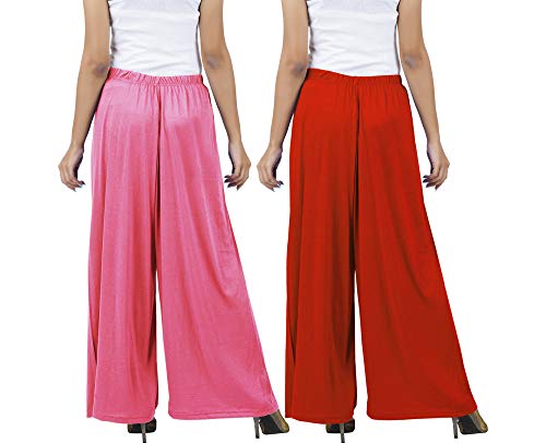 Image of Buy That Trendz M to 4XL Cotton Viscose Loose Fit Women M to 6XL Flared Wide Leg Palazzo Pants for Rose Orange 2 of Pack Combo XXXX-Large