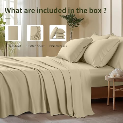 Image of Shilucheng 6 Piece California King Sheet Sets, Cooling Sheets, Blend Rayon Derived from Bamboo, Deep Pocket Up to 16 inch, Breathable & Soft Bed Sheets, Hotel Silky Bedding Set, Beige