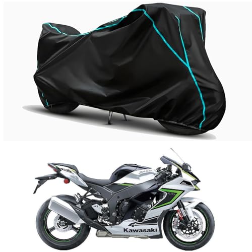 Image of Waterproof Bike Body Cover Compatible for | KawasaNinja ZX-10R | Taffeta Fabric, Sky Piping Design, Bottom Elastic Fit | Dustproof, Sun UV & Rain Protection for All Weather.