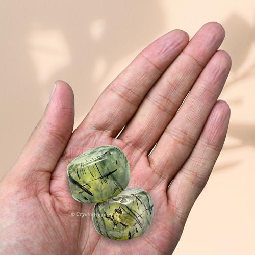 Image of Certified Prehnite Crystal Healing Tumbled Stone, Natural Polished Crystals for DIY Crafts, Manifestation, Meditation, Pooja Feng Shui and Reiki Healing (30 Grams)