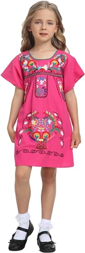 YZXDORWJ Girl Mexican Embroidered Dress Traditional Floral Short Sleeve (G20MR-140)