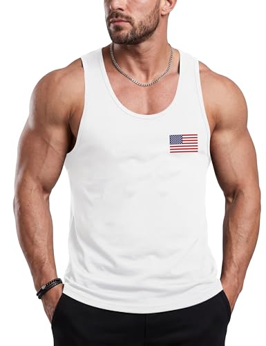 Tanihanp Tank Top Men 4th of July Graphic Summer Patriotic Mens 4th of July Shirt Sleeveless USA Flag Print Mens Fourth of July Tank Top White