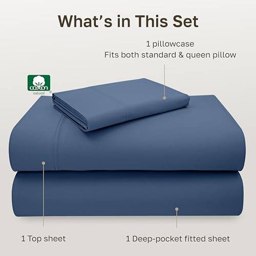 Image of California Design Den Luxury Twin Sheet Set - 100% Cotton, 600 Thread Count Deep Pocket Twin Sheets, Soft Hotel-Quality Bedding with Sateen Weave - Royal Navy Blue